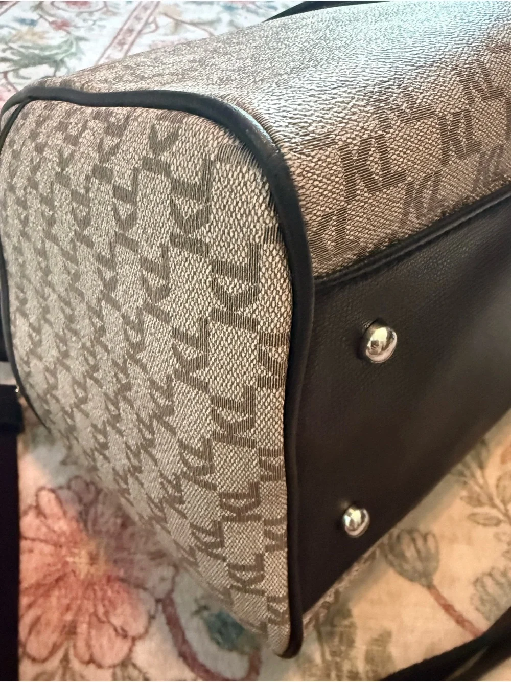 Karl Lagerfeld Beige Monogram Duffel with Black Trim